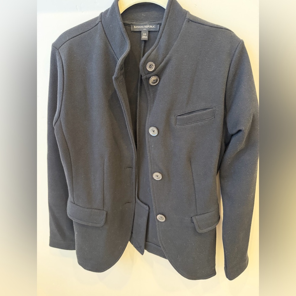 Banana Republic Navy Blue Women's Pea Coat with Stand Collar